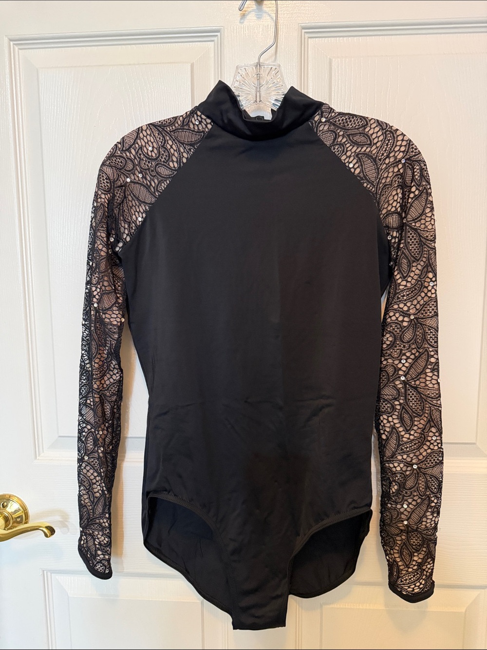 balera Black Lace-Sleeve Dance Leotard